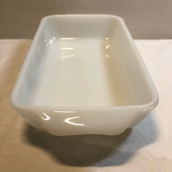 Vintage Fire King Milk Glass Green Flowers Pattern Loaf 9” x 5” - Picture 8 of 10